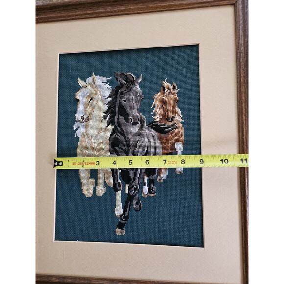 Needlepoint Tapestry Running Horses Framed Art Finished 15x18 - Picture 8 of 10